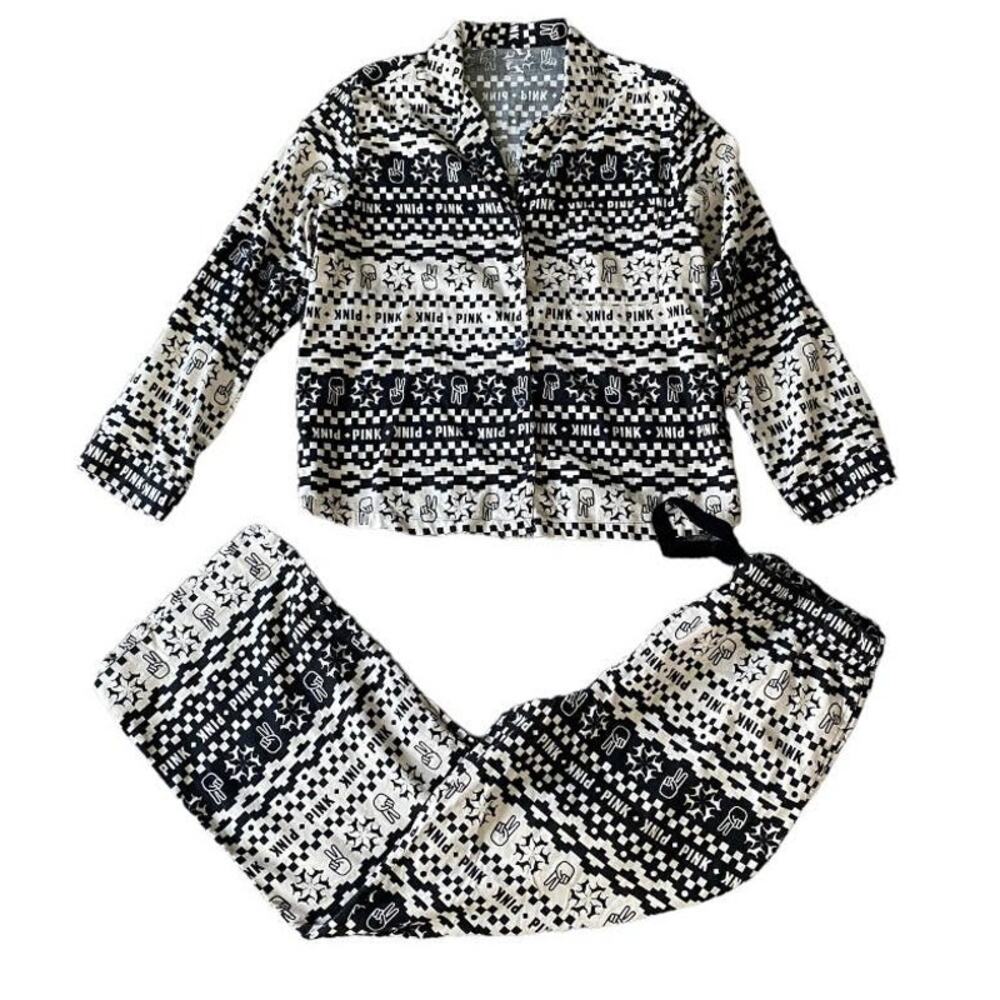 NWOT Victoria’s Secret PINK Comic Style black Cream Print Size Large